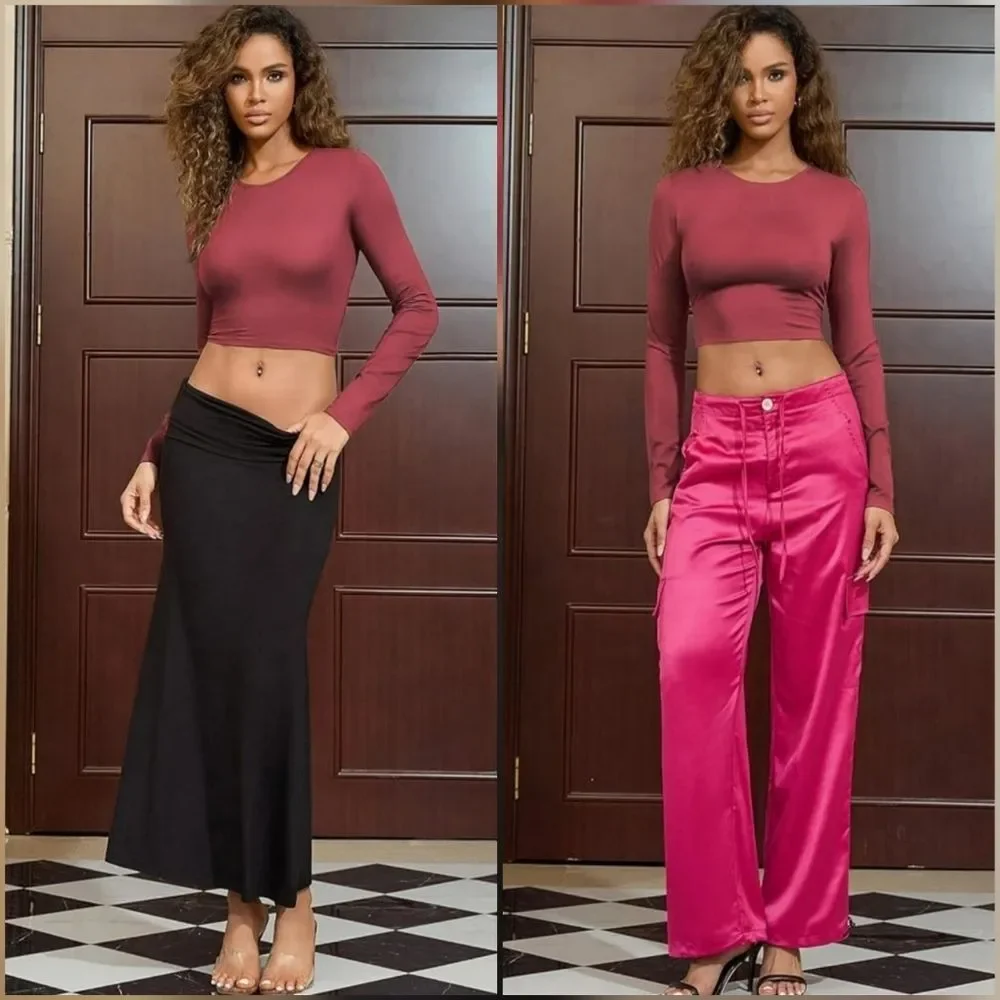 ☔️🩵⏭️NWT Burgundy Open Back Crop Long Sleeve Top Medium